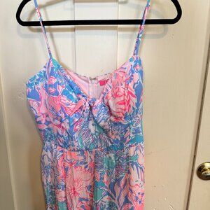 Lilly Pulitzer Pink Blue Floral Maxi Dress Size 14 Bow Front NWT